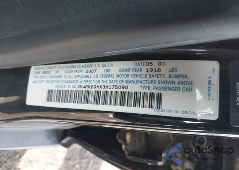 2003 Volkswagen Jetta Gl z USA, uszkodzony, nr VIN 3VWRK69MX3M175090